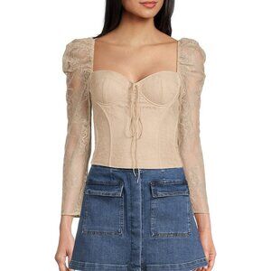 NWT - Chelsea & Violet Sweetheart Neck Tie Front Long Sleeve Fitted Blouse